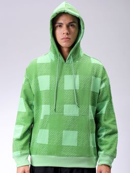 The Indian Garage Co - Men Green Checks Relaxed Fit Hoodie