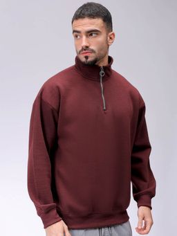 The Indian Garage Co - Men Maroon Solid Relaxed Fit Sweatshirt