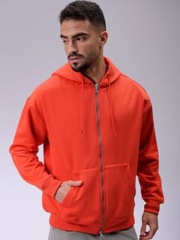 The Indian Garage Co - Men Orange Solid Relaxed Fit Hoodie