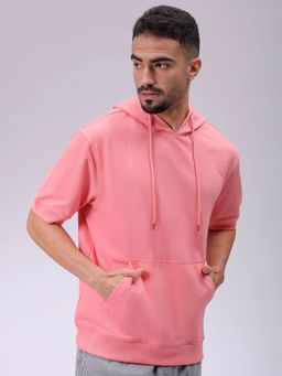 The Indian Garage Co - Men Pink Solid Oversized Fit Hoodie