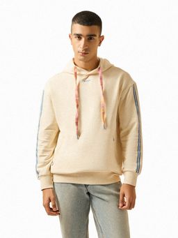 The Bear House - Men Cream Self Design Relaxed Fit Hoodie