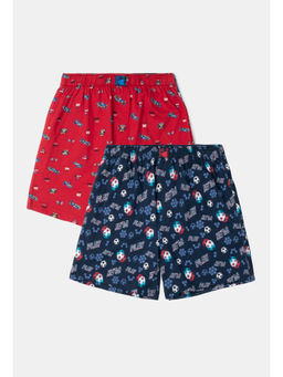 Jockey - MB05 Juniors Printed Boxer Shorts - Navy Blue & Chili Pepper (Pack of 2)