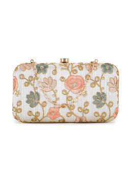 Anekaant - Hue Cream & Pastel Multi Faux Silk Floral Embroidered Clutch
