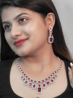Niscka - Ruby Wine American Diamond Necklace Set