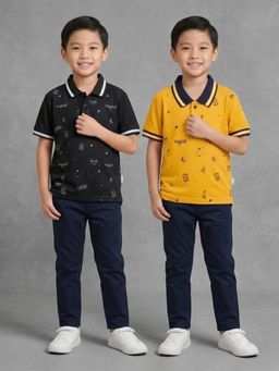 DDOUDDOU - Multi-Color Printed Half Sleeves Polo T-Shirts (Pack of 2)