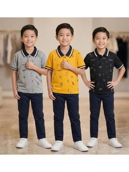 DDOUDDOU - Multi-Color Printed Half Sleeves Polo T-Shirts (Pack of 3)