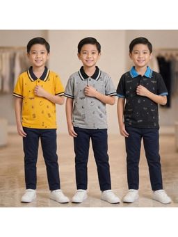 DDOUDDOU - Multi-Color Printed Half Sleeves Polo T-Shirts (Pack of 3)