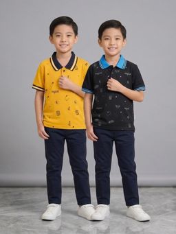 DDOUDDOU - Multi-Color Printed Half Sleeves Polo T-Shirts (Pack of 2)