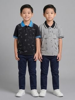 DDOUDDOU - Multi-Color Printed Half Sleeves Polo T-Shirts (Pack of 2)