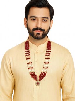 I Jewels - Traditional Gold Plated Multi Layered White And Maroon Beaded Necklace