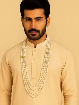 I Jewels - Gold Plated White Multi Layered Necklace