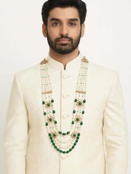 I Jewels - Designer Gold Plated White And Green Multi Layered Necklace