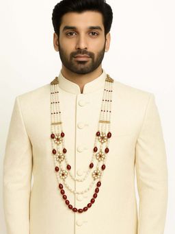 I Jewels - Designer Gold Plated White And Maroon Multi Layered Necklace