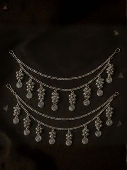 I Jewels - Silver-Plated Designer Oxidised Ear Chain Silver