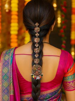 I Jewels - Multi-Color Gold Plated Kundan Studded Maang Tikka