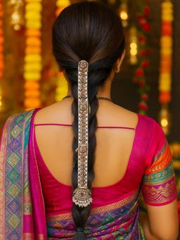 I Jewels - White Gold Plated Kundan-Studded And Pearl Beaded Head Chain