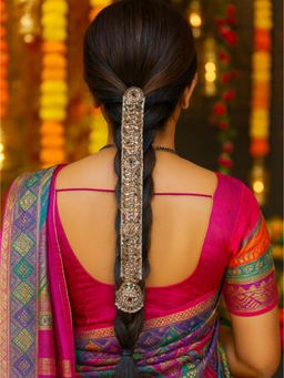 I Jewels - White Gold Plated Kundan-Studded Head Chain