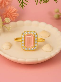 I Jewels - Gold Plated Pink AD and White Cubic Zirconia Studded Adjustable Finger Ring