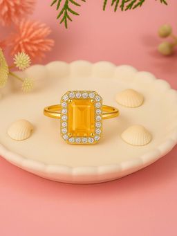 I Jewels - Gold Plated Yellow AD Cubic Zirconia Studded Adjustable Finger Ring