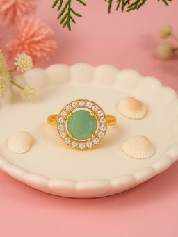 I Jewels - Gold Plated Mint AD and White Cubic Zirconia Studded Adjustable Finger Ring