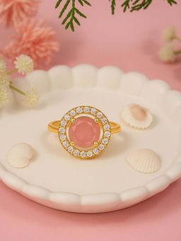 I Jewels - Gold Plated Pink AD and White Cubic Zirconia Studded Adjustable Finger Ring