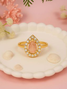 I Jewels - Gold Plated Pink AD and White Cubic Zirconia Studded Adjustable Finger Ring