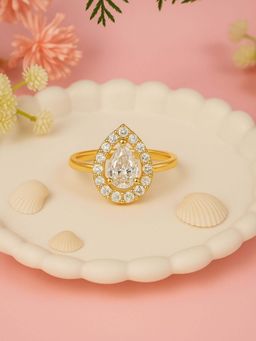 I Jewels - Gold Plated White AD and Cubic Zirconia Studded Adjustable Finger Ring