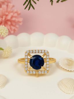 I Jewels - Gold Plated Blue AD and White Cubic Zirconia Studded Adjustable Finger Ring