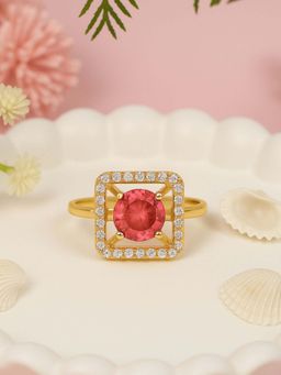 I Jewels - Gold Plated Red AD and White Cubic Zirconia Studded Adjustable Finger Ring