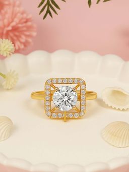 I Jewels - Gold Plated White AD and Cubic Zirconia Studded Adjustable Finger Ring