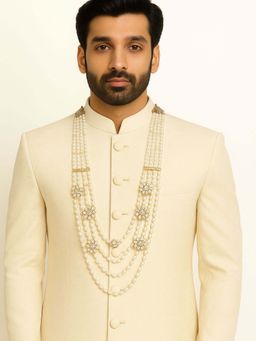 I Jewels - Men Gold-Plated Artificial Stones Studded And Beaded Layered Statement Necklace