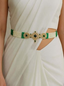 I Jewels - Gold-Plated Green Kundan Studded Adjustable Kamarbandh