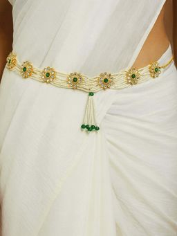 I Jewels - Gold-Plated Green Kundan Studded Adjustable Kamarbandh