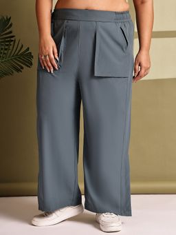 theRebelinme - Plus Size Women Dark Grey Solid Color Woven Pant