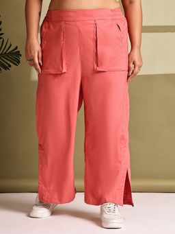 theRebelinme - Plus Size Women Pink Solid Color Woven Pant