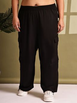 theRebelinme - Plus Size Women Black Solid Color Cargo Pant