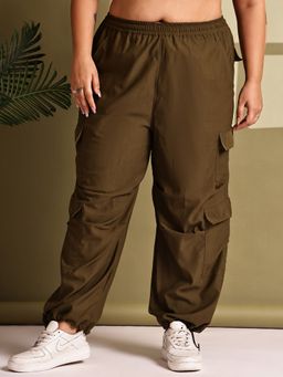 theRebelinme - Plus Size Women Olive Solid Color Cargo Pant