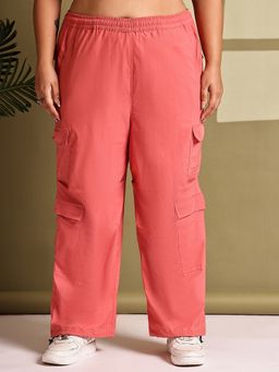 theRebelinme - Plus Size Women Pink Solid Color Cargo Pant