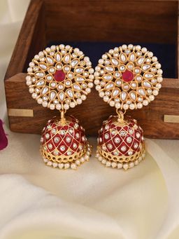 VIRAASI - Red Hand Painted Meenakari Jhumka Earrings for Women and Girls