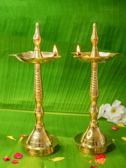 Ekhasa - 100% Pure Brass Kerala Vilakku Set | South Indian Diya for Pooja