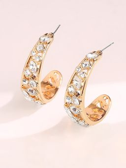 Lilly & Sparkle - Gold-Toned Stones-Studded Contemporary Half Hoop Earrings