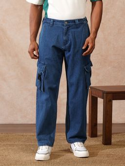 WROGN - Faded Loose Fit Cargo Jeans Blue