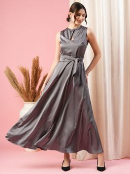 MISH - LUXE By MISH Satin Grey Maxi Dress with Belt (Set of 2)