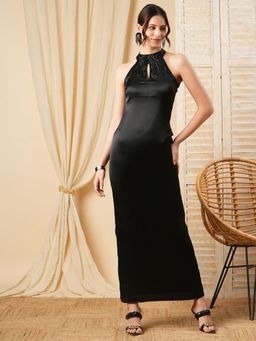 MISH - LUXE By MISH Black Satin Maxi Dress