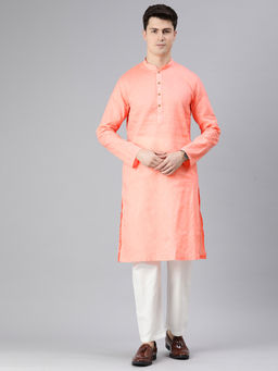 Manthan - Peach Cotton Self Design Kurtas for Men