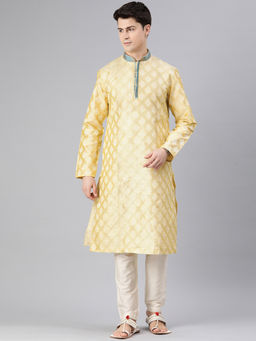 Manthan - Beige Art Silk Self Design Kurtas for Men