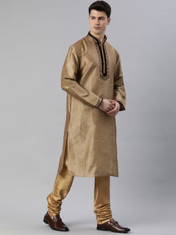 Manthan - Beige Art Silk Self Design Kurtas for Men