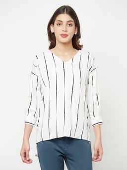 CRIMSOUNE CLUB - Women White Striped V-Neck Top