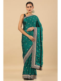 Soch - Green Tussar Embroidered Saree with Unstitched
