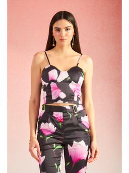 Virgio - Darcel Chic Lycra Satin Floral Crop Top